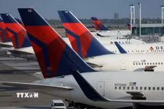 Máy bay của hãng Delta Air Lines tại sân bay quốc tế John F. Kennedy ở New York (Mỹ) hồi tháng Bảy năm ngoái. (Ảnh: Reuters/TTXVN)