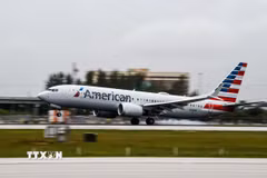 Máy bay của hãng hàng không American Airlines tại Sân bay quốc tế Miami, bang Florida (Mỹ). (Ảnh: AFP/TTXVN)