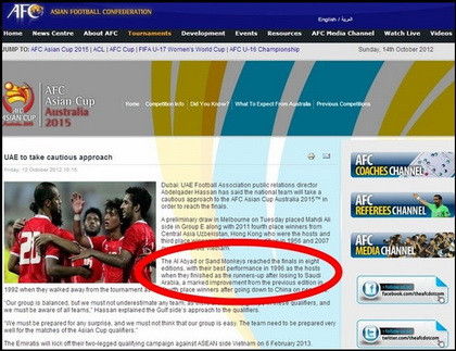 Đối thủ của Việt Nam bị trang web AFC gọi là "Khỉ cát" ảnh 1 Đối thủ của Việt Nam bị trang web AFC gọi là "Khỉ cát" ảnh 1