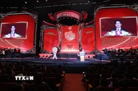 Chủ tịch nước Lương Cường phát biểu chúc Tết kiều bào. (Ảnh: Lâm Khánh/TTXVN)