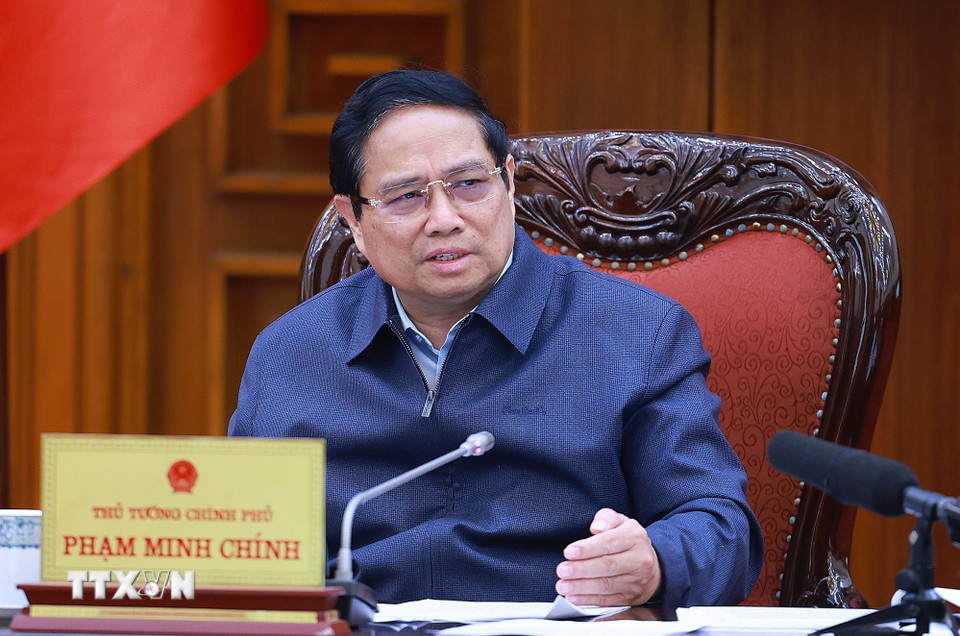 Thủ tướng Phạm Minh Chính kết luận Phiên họp lần thứ sáu về sắp xếp, tinh gọn bộ máy của Chính phủ. (Ảnh: Dương Giang/TTXVN)