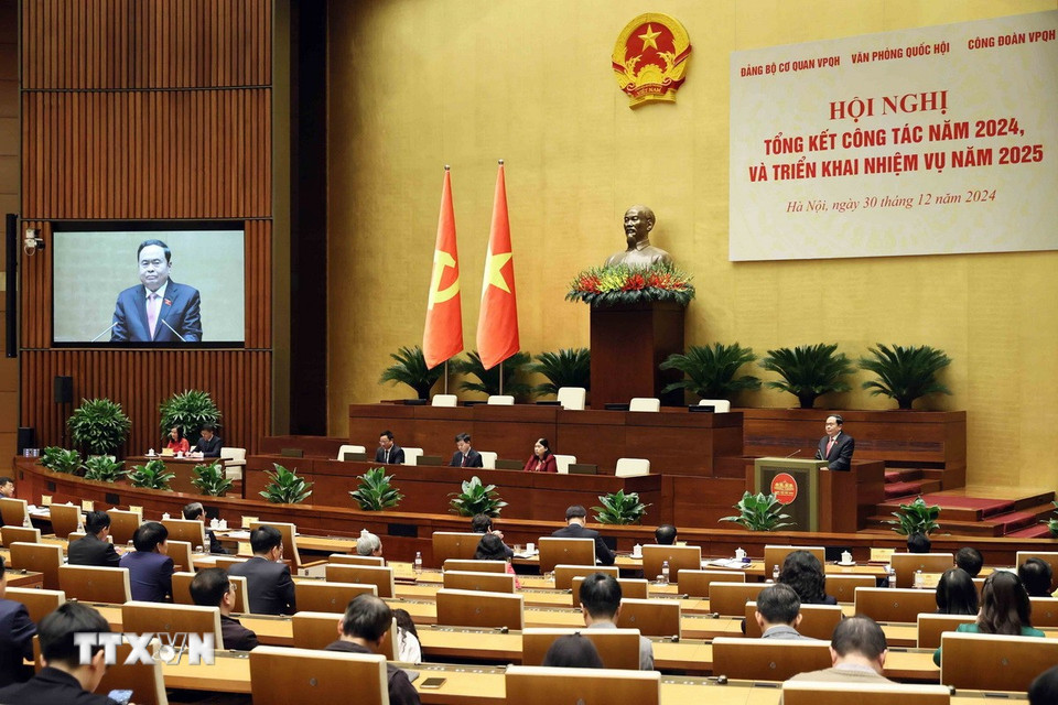 Chủ tịch Quốc hội Trần Thanh Mẫn phát biểu chỉ đạo. (Ảnh: An Đăng/TTXVN)