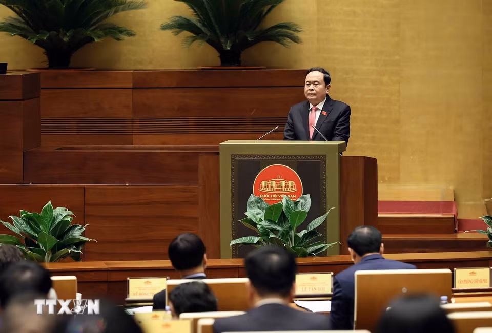 Chủ tịch Quốc hội Trần Thanh Mẫn phát biểu chỉ đạo tại hội nghị. (Ảnh: An Đăng/TTXVN)