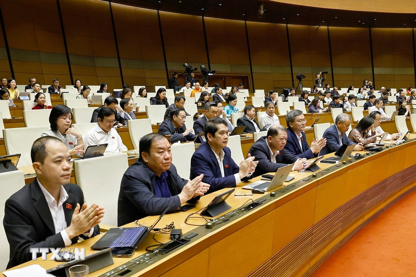 Đại biểu Quốc hội biểu quyết thông qua các luật và nghị quyết. (Ảnh: Doãn Tấn/TTXVN)