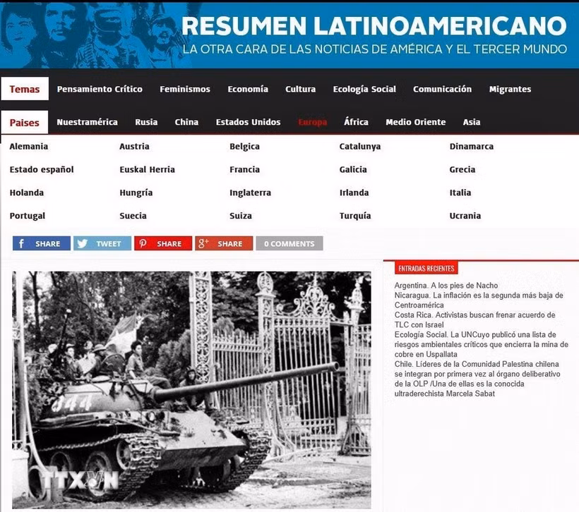 Bài viết có tựa đề “Việt Nam, hôm qua, hôm nay và mãi mãi” đăng trên trang Resumen Latinoamericano. (Ảnh: TTXVN phát)