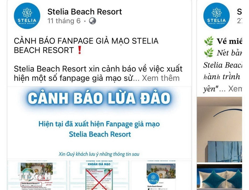Nhiều trang fanpage chính thức của các khách sạn ven biển Đắk Lắk có thông tin cảnh báo lừa đảo đến du khách. (Ảnh: TTXVN phát)