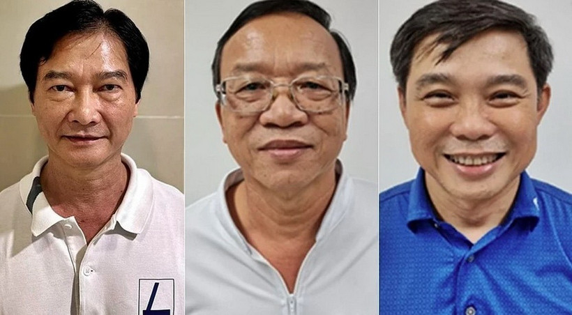 Các bị can Huỳnh Tuấn Ân, Trần Ngọc Linh, Nguyễn Thành Ngôn (từ trái sang). (Nguồn: Bộ Công an)