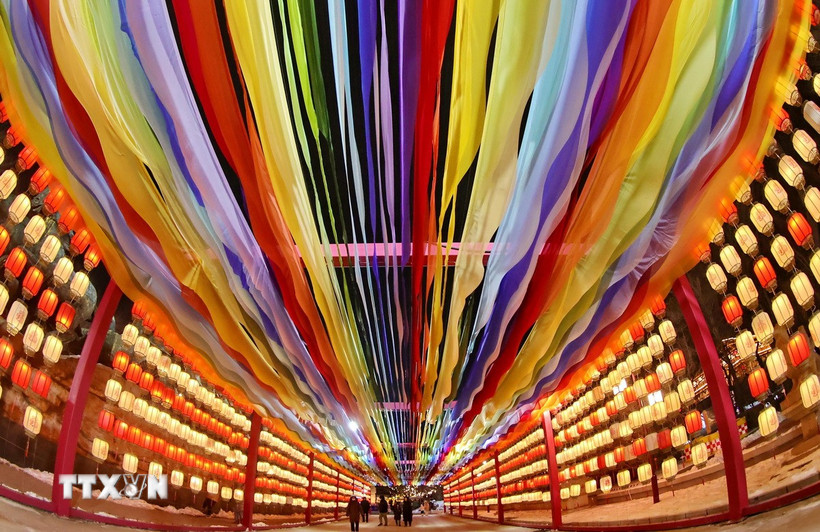 Đèn lồng được thắp sáng rực rỡ dịp tết Nguyên đán tại tỉnh Hà Bắc, Trung Quốc. (Ảnh: THX/TTXVN)
