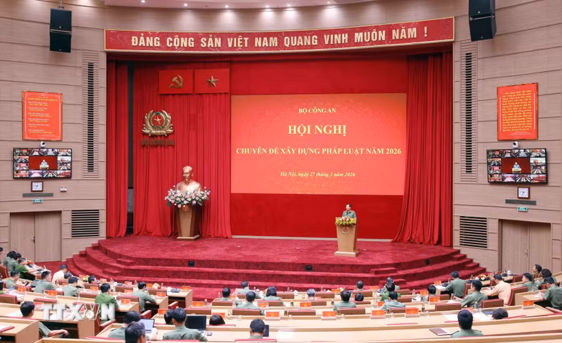 Quang cảnh Hội nghị chuyên đề của Bộ Công an về xây dựng pháp luật năm 2026. (Ảnh: Phạm Kiên/TTXVN)