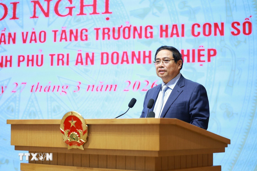 Thủ tướng chủ trì hội nghị về tăng trưởng hai con số và tri ân doanh nghiệp Thủ tướng Phạm Minh Chính chủ trì Hội nghị Doanh nghiệp góp phần vào tăng trưởng hai con số và Thủ tướng Chính phủ tri ân doanh nghiệp. (Ảnh: Dương Giang/TTXVN)