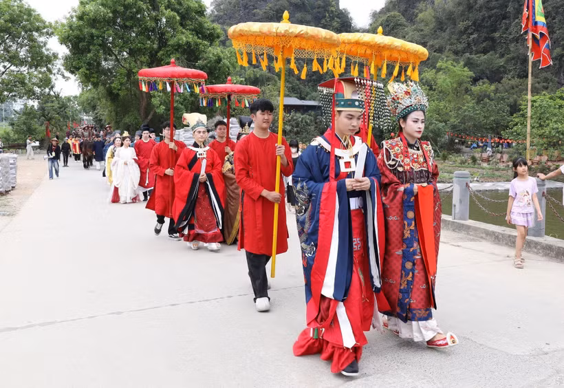 Chương trình Đông A Khải Hoàn tái hiện một phần nền văn hóa của thời Trần. (Ảnh: Đức Phương/TTXVN)