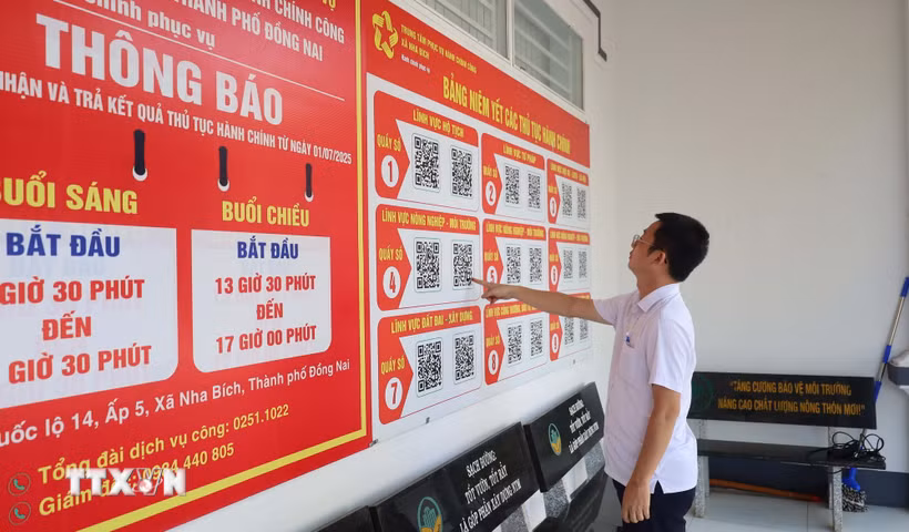 Sau gần 1 năm hoạt động, trung tâm phục vụ hành chính công xã Nha Bích đã tiếp nhận gần 6.000 hồ sơ, tỷ lệ giải quyết đúng hạn đạt 99,9%. (Ảnh: Đậu Tất Thành/ TTXVN)