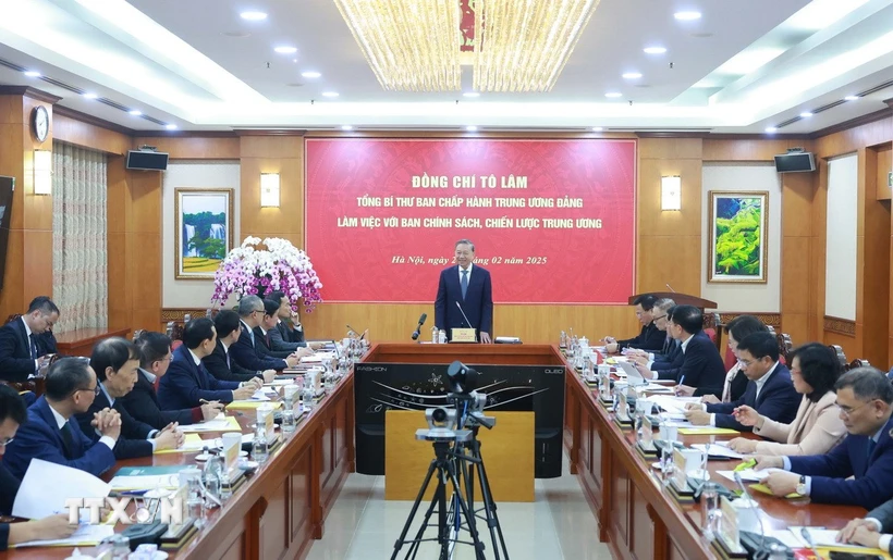 Tổng Bí thư Tô Lâm phát biểu chỉ đạo tại buổi làm việc. (Ảnh: Thống Nhất/TTXVN)