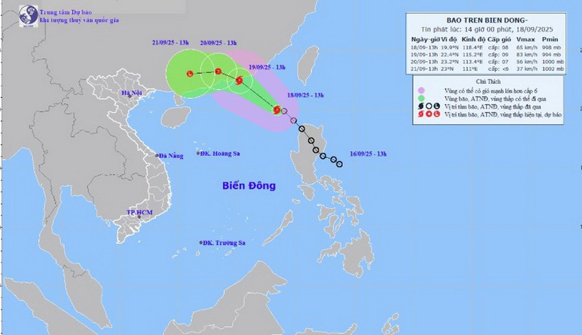 Hình ảnh vị trí và đường đi của bão số 8. (Nguồn: Trung tâm Dự báo Khí tượng Thủy văn Quốc gia)