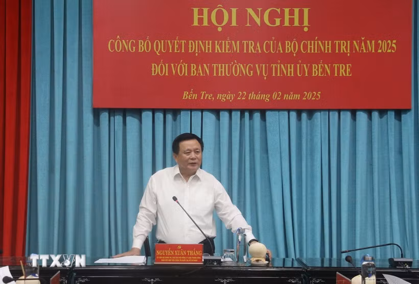 Đồng chí Nguyễn Xuân Thắng phát biểu tại hội nghị. (Ảnh: Huỳnh Phúc Hậu/TTXVN)