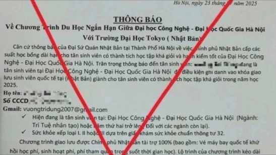 Thông báo giả mạo Đại học Quốc gia. (Nguồn: Đại học Công nghệ)
