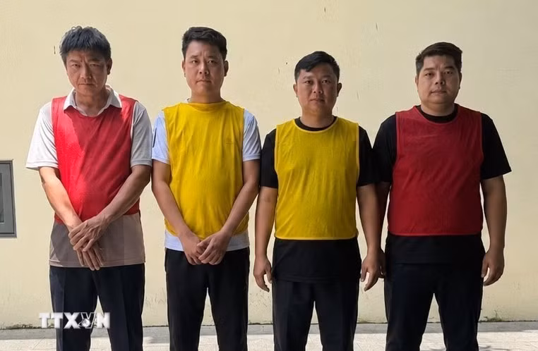 Các đối tượng cầm đầu của đường dây cá độ. (Ảnh: TTXVN phát)