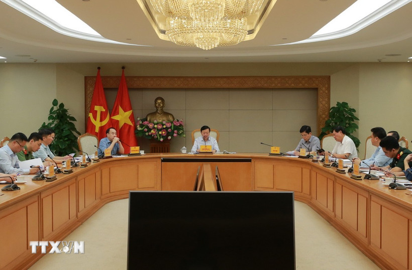 Quang cảnh cuộc họp của Ủy ban An ninh hàng không dân dụng quốc gia về công tác bảo đảm an ninh, an toàn hàng không 5 tháng đầu năm 2025. (Ảnh: TTXVN phát)