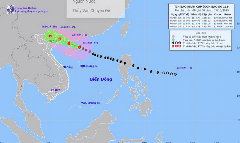Hình ảnh vị trí và đường đi của Bão số 11 - Matmo. (Nguồn: Trung tâm Dự báo Khí tượng Thủy văn Quốc gia)
