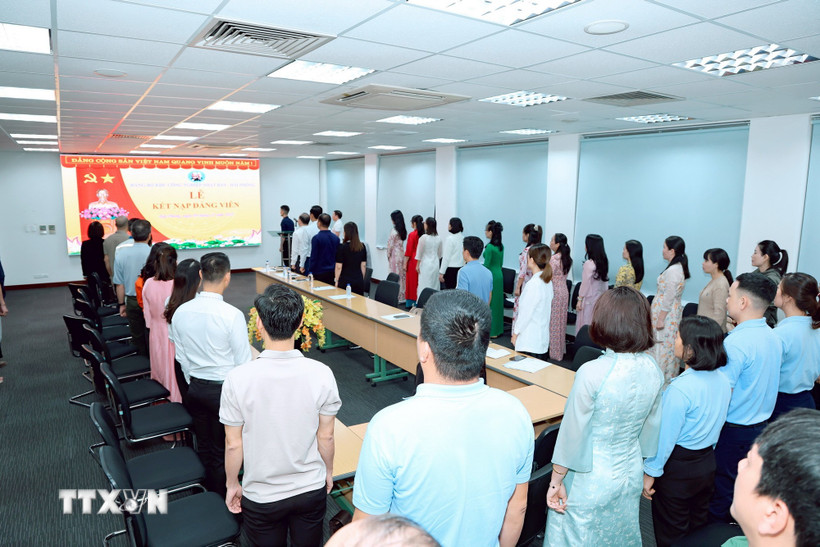 Lễ kết nạp Đảng cho đảng viên mới tại Đảng ủy Khu Công nghiệp Nhật Bản-Hải Phòng. (Ảnh Tiến Vĩnh/TTXVN)