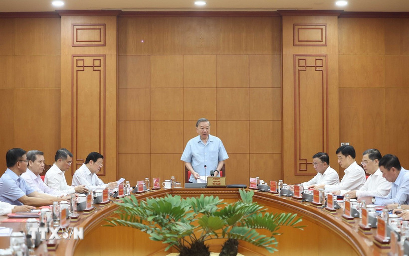 Tổng Bí thư Tô Lâm phát biểu chỉ đạo cuộc họp. (Ảnh: Thống Nhất/TTXVN)
