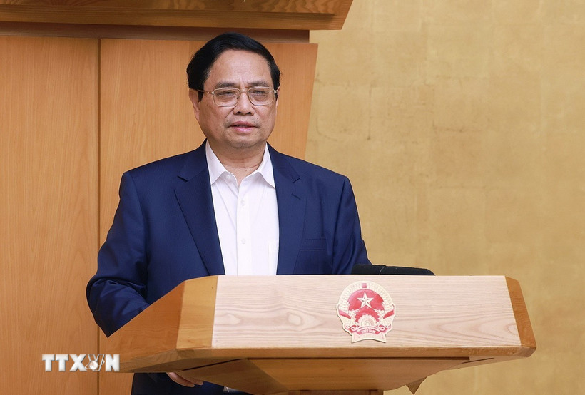 Thủ tướng Phạm Minh Chính chủ trì Phiên họp Chính phủ chuyên đề về xây dựng pháp luật tháng 7 năm 2025. (Ảnh: Dương Giang/TTXVN)