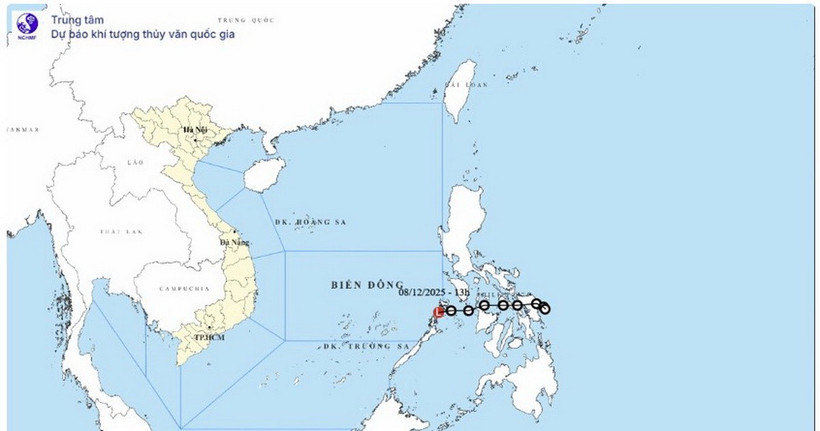 Hình ảnh vị trí và đường đi của áp thấp nhiệt đới.