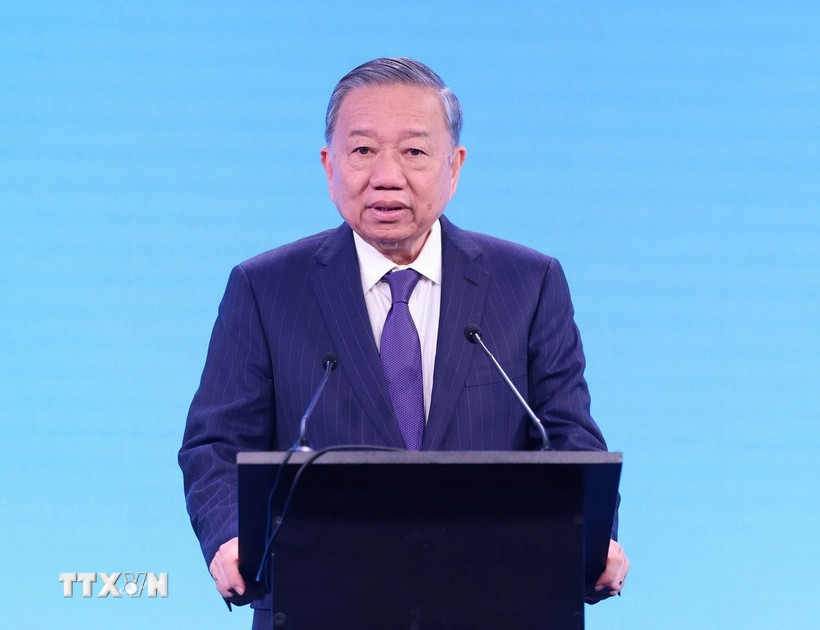 Tổng Bí thư Tô Lâm phát biểu tại Diễn đàn Doanh nghiệp Việt Nam-Liên bang Nga. (Ảnh: Thống Nhất/TTXVN)