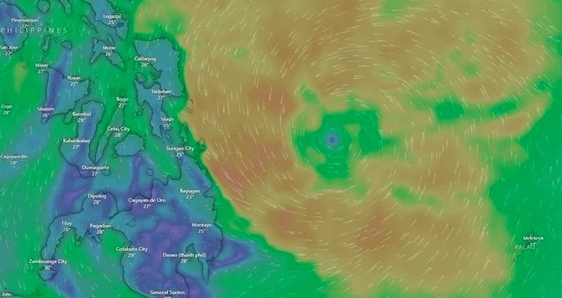 Ảnh khu vực hoạt động của bão Nokaen ở ngoài khơi Philippines. (Nguồn: Windy)