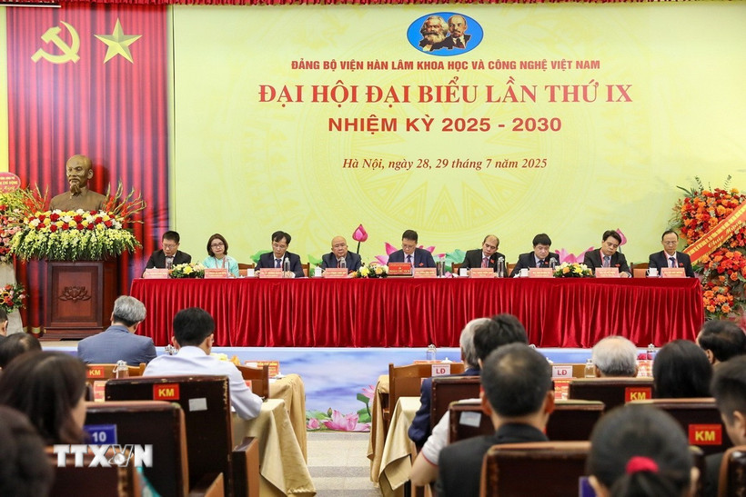 Quang cảnh Đại hội Đảng bộ Viện Hàn lâm khoa học và công nghệ Việt Nam lần thứ IX, nhiệm kỳ 2025-2030. (Ảnh: Khánh Hòa/TTXVN)