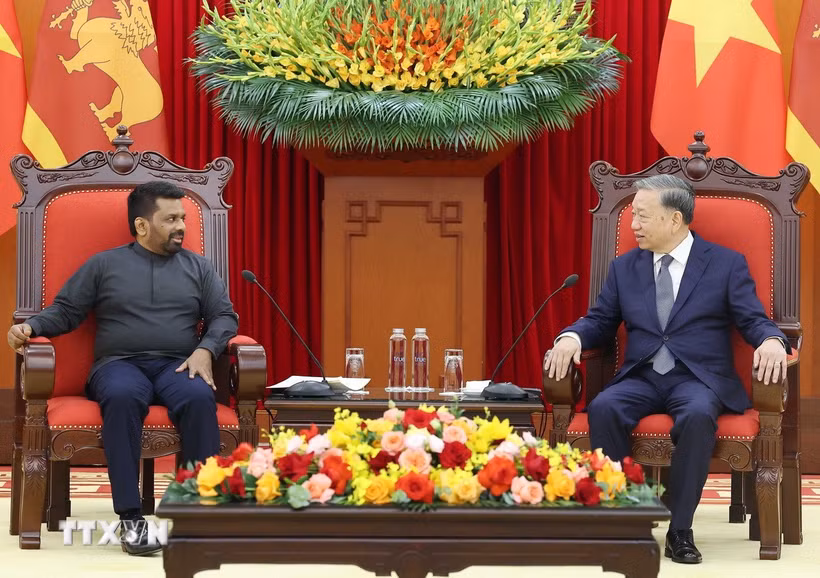 Tổng Bí thư Tô Lâm tiếp Tổng thống Sri Lanka Anura Kumara Dissanayaka chiều 4/5/2025. (Ảnh: Thống Nhất/TTXVN)