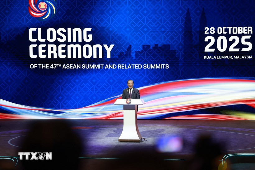 Việt Nam góp phần quan trọng vào thành công của Hội nghị Cấp cao ASEAN 47 Thủ tướng Malaysia Anwar Ibrahim, Chủ tịch ASEAN 2025 phát biểu. (Ảnh: Dương Giang/TTXVN)