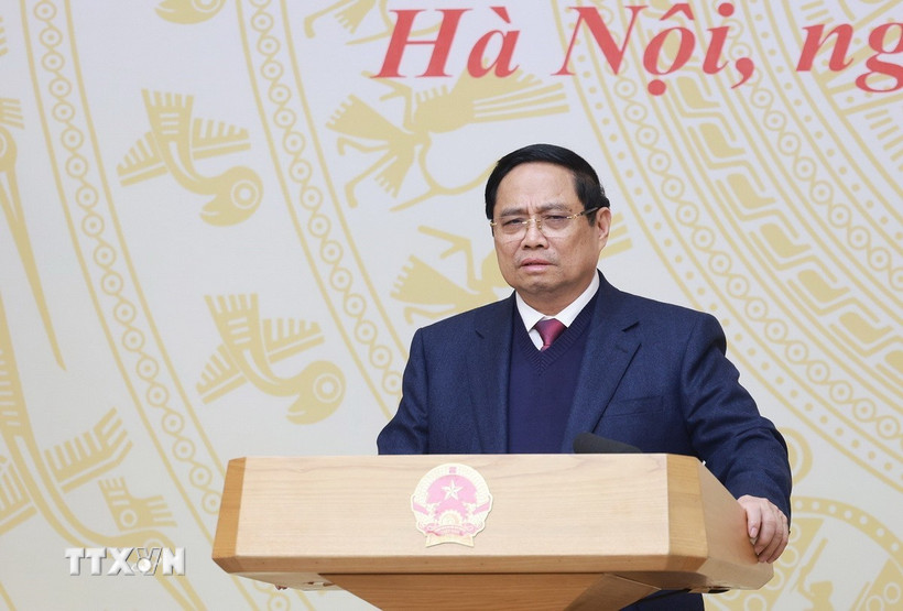 Thủ tướng Phạm Minh Chính chủ trì Hội nghị trực tuyến toàn quốc thúc đẩy đầu tư công năm 2025 và năm 2026. (Ảnh: Dương Giang/TTXVN)