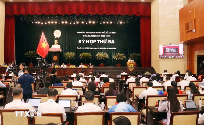 Quang cảnh phiên khai mạc Kỳ họp thứ ba Hội đồng Nhân dân Thành phố Hồ Chí Minh khóa XI. (Ảnh: Xuân Khu/TTXVN)