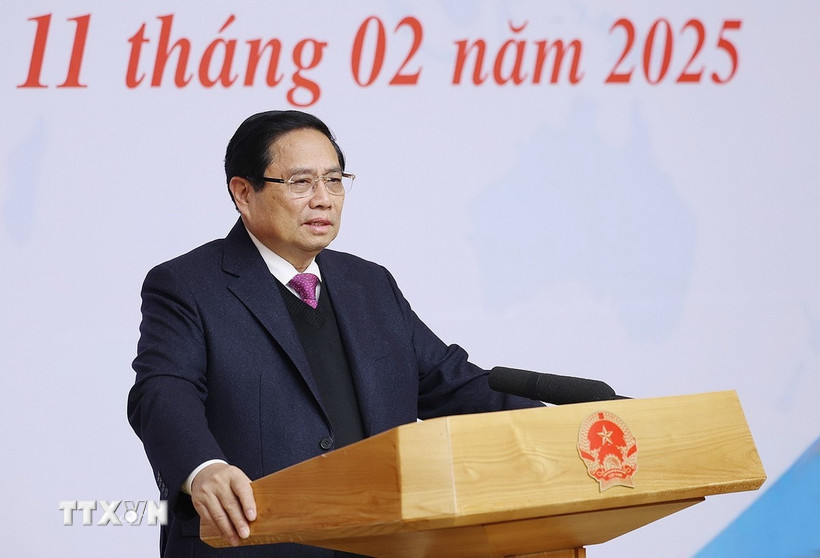 Thủ tướng Phạm Minh Chính khai mạc Hội nghị Thường trực Chính phủ làm việc với các ngân hàng thương mại. (Ảnh: Dương Giang/TTXVN)