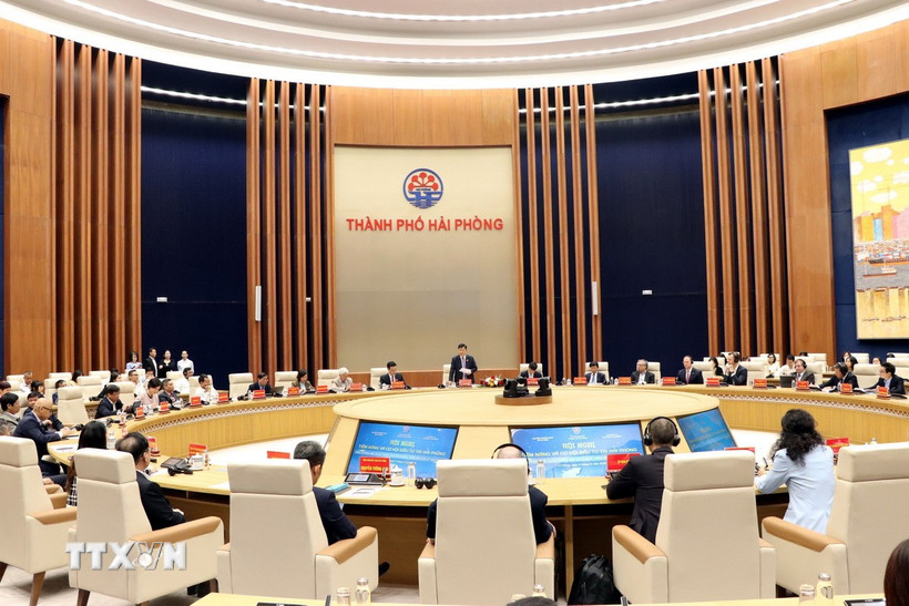 Quang cảnh Hội nghị xúc tiến đầu tư với chủ đề "Khu thương mại tự do thành phố Hải Phòng - Điểm đến của kỷ nguyên mới." (Ảnh: Mạnh Tú/TTXVN)