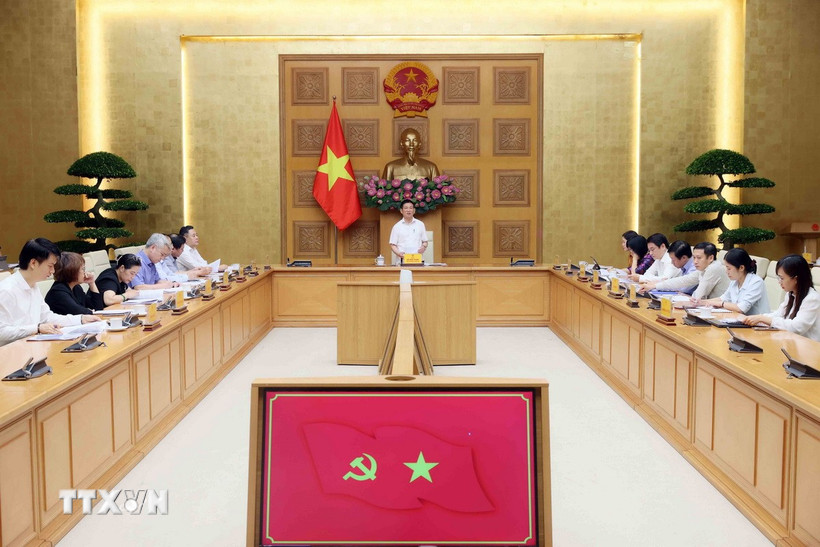 Phó Thủ tướng Hồ Đức Phớc, Trưởng Ban Chỉ đạo Phòng, chống rửa tiền chủ trì họp Ban chỉ đạo. (Ảnh: An Đăng/TTXVN)