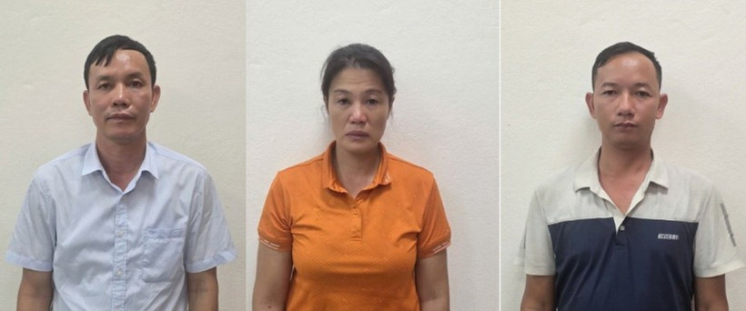 Các bị can Nguyễn Bá Trượng, Trần Thị Thanh Hòa, Nguyễn Văn Tiến (từ trái qua phải). (Nguồn: Công an Quảng Ninh)