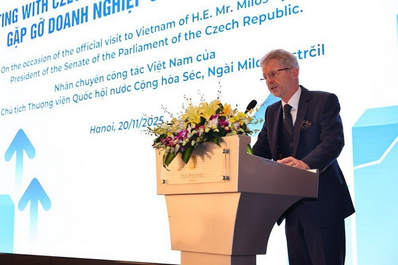 Chủ tịch Thượng viện Quốc hội Cộng hòa Séc Milos Vystrcil phát biểu. (Ảnh: Minh Đức/TTXVN)