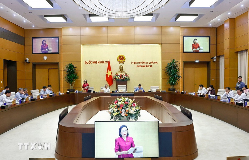 Sáng 6/6/2025, tại Nhà Quốc hội, Ủy ban Thường vụ Quốc hội xem xét, thông qua: Nghị quyết của Ủy ban Thường vụ Quốc hội quy định việc thực hiện công tác quản lý cán bộ đối với đại biểu Quốc hội hoạt động chuyên trách. (Ảnh: Doãn Tấn/TTXVN)