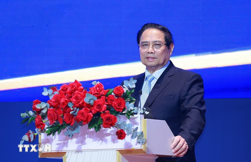 Thủ tướng Phạm Minh Chính, Trưởng Ban Chỉ đạo quốc gia về Trung tâm tài chính quốc tế tại Việt Nam phát biểu chỉ đạo. (Ảnh: Dương Giang/TTXVN)