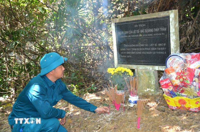 Di tích, nơi hi sinh liệt sỹ, bác sỹ Đặng thùy Trâm, thôn Nước Đang, xã Ba Trang, huyện Ba Tơ. (Ảnh: TTXVN phát)