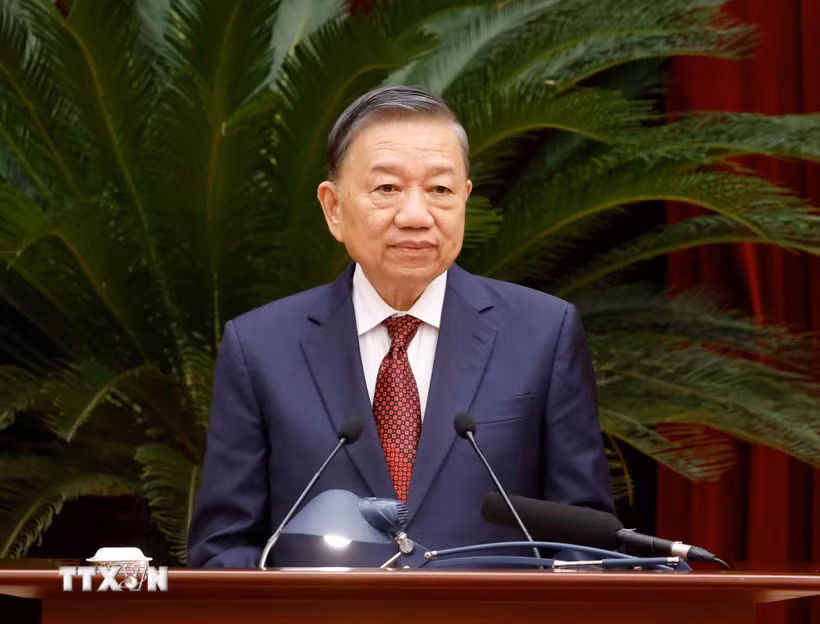 Tổng Bí thư, Chủ tịch nước Tô Lâm phát biểu bế mạc Hội nghị Ban Chấp hành Trung ương Đảng lần thứ 3, khóa XIV. (Ảnh: Thống Nhất/TTXVN)