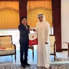 Đại sứ Việt Nam tại UAE Nguyễn Thanh Diệp và đại diện Phòng Thương mại và Công nghiệp Abu Dhabi gặp gỡ và trao đổi công tác chuẩn bị tổ chức sự kiện. (Ảnh: ĐSQ UAE)