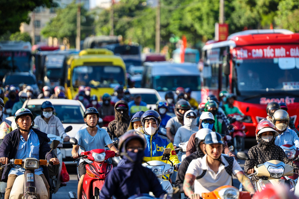 Khu vực đường Giải Phóng - Ngọc Hồi xảy ra hiện tượng ùn tắc. (Ảnh: PV/Vietnam+)