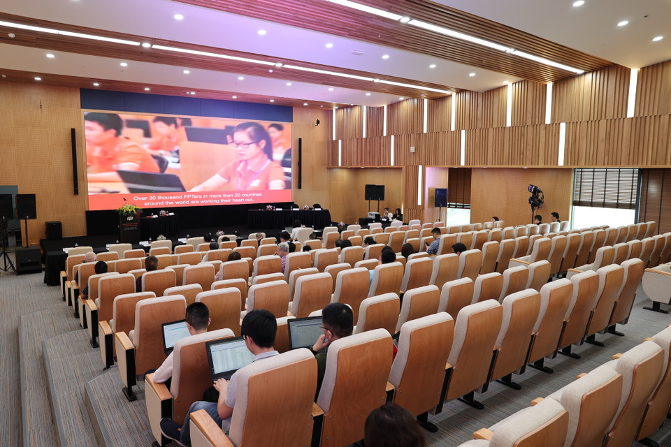 Hội trường lớn với hơn 400 chỗ ngồi để tổ chức các sự kiện lớn của FPT. (Ảnh: Minh Sơn/Vietnam+)