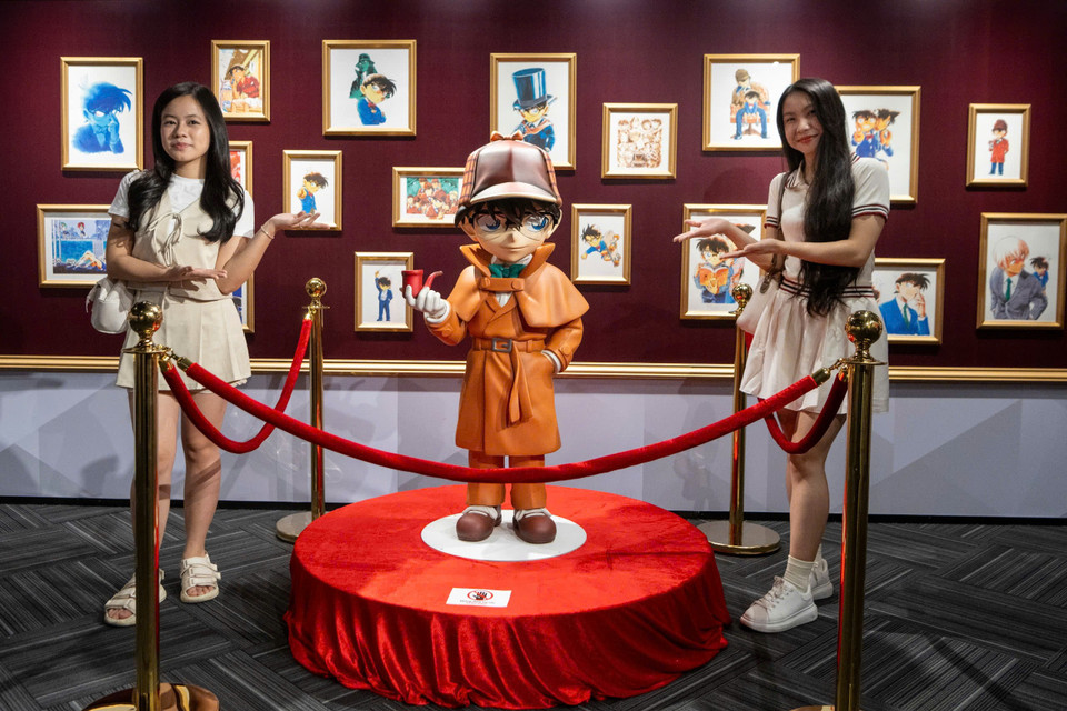 Lối vào triển lãm trưng bày mô hình Edogawa Conan. Tại đây giới thiệu các bìa truyện, tranh ảnh kể từ dấu mốc bắt đầu đăng tải vào năm 1994 trên Tuần san Shonen Sunday của Nhà xuất bản Shogakukan đến nay. (Ảnh: Minh Sơn/Vietnam+)