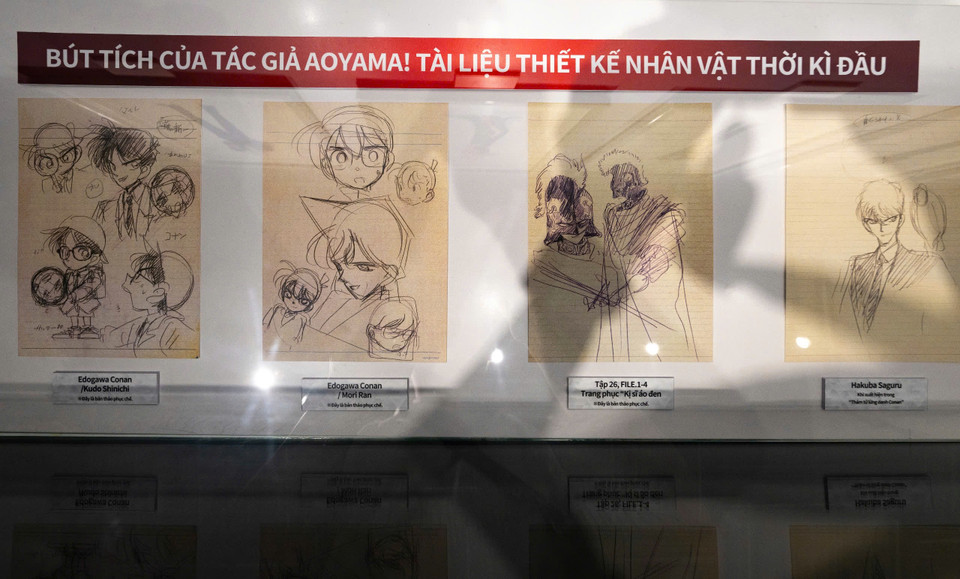 Những nét phác thảo đầu tiên của Thám tử lừng danh Conan. (Ảnh: Minh Sơn/Vietnam+)