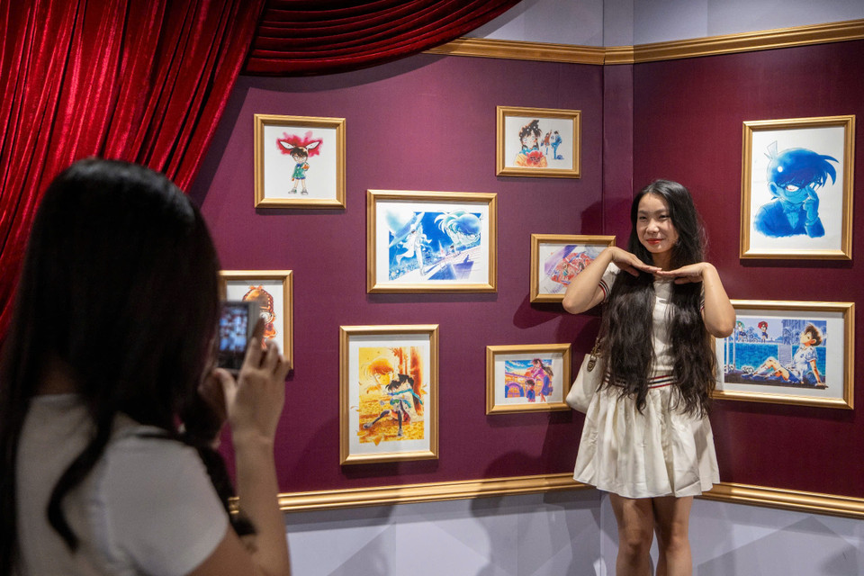 Mỗi khung trưng bày trong triển lãm được tạo nên từ rất nhiều chi tiết trong bộ truyện tranh Thám tử lừng danh Conan. (Ảnh: Minh Sơn/Vietnam+)