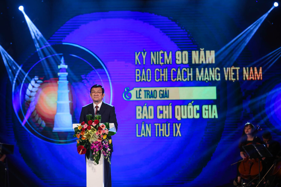 Chủ tịch nước Trương Tấn Sang phát biểu tại lễ trao giải. (Ảnh: Minh Sơn/Vietnam+)